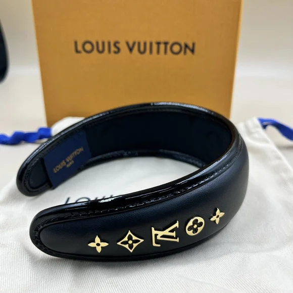 Louis Vuitton Black and Gold Leather Head Band - Picture 2 of 4
